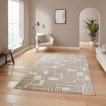 Catherine Lansfield Blocks Modern Geometric Durable Easy-Care Carved High Density Polyproplyene Natural/Cream Rug-Think Rugs-Rug Love - The Most Loved Rug Store